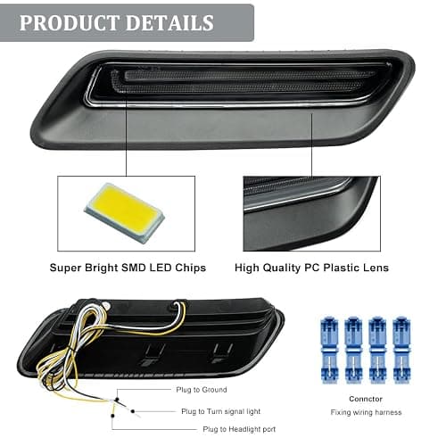 NJSBYL LED Hood Bezel Lights For 2010-2018 Ram 1500 2019-2022 Ram 1500 Classic with Sport Hood Vehicles Extra White LED DRL Daytime Running Lamps Sequential Amber LED Turn Signal Lights 68324990AA thumbnail 2