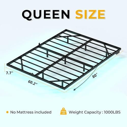 SANGMUCEN Floating Queen Bed Frame with LED Lights & USB Charging Station, Metal Platform Bed Frame Queen Size, No Box Spring Needed, Steel Slat Support, Anti-Noise Foam Stickers, Easy to Assemble thumbnail 2