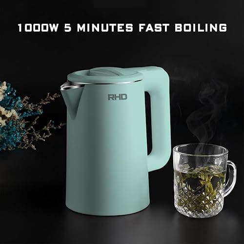 RHD Small Electric Kettle 0.8L, 1000W Fast Boil, Stainless Steel, Green | Auto Shut-Off, Boil-Dry Protection, Mini Travel Kettle for Dorm Hotel, Coffee Tea RV Office thumbnail 6