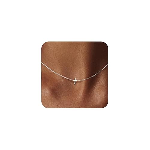LULII Cross Necklace for Women Dainty 14K Gold Silver Plated Small Cross Pendant Choker Simple Cute Cross Gold Necklace for Women Trendy Faith Jewelry Gift - Box Chain Cross-Silver
