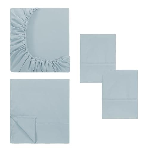 Modern Threads Soft Microfiber Solid Sheets - Luxurious Microfiber Bed Sheets - Includes Flat Sheet, Fitted Sheet with Deep Pockets, & Pillowcases Blue Mist Full thumbnail 8