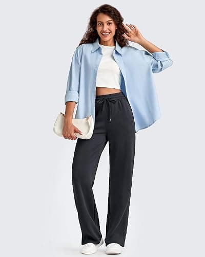G4Free Smoofit Modal Soft Women's Wide Leg Sweatpants High Waisted Drawstring Side Slit Casual Pants 25"/27"/29"/31"/33" thumbnail 6