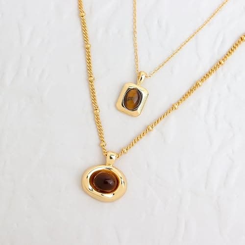 Jean Beau Gold Stone Pendant Necklaces for Women, Chunky Gemstone Dangle Necklace Wedding Prom Fashion Jewelry Gift thumbnail 5