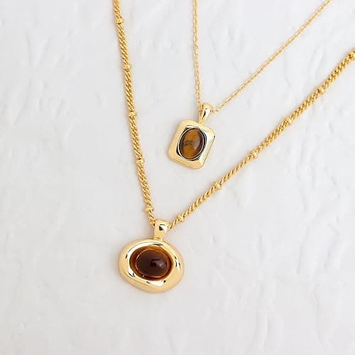 Jean Beau Gold Stone Pendant Necklaces for Women, Chunky Gemstone Dangle Necklace Wedding Prom Fashion Jewelry Gift thumbnail 6