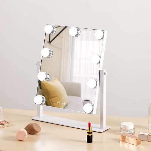 HIEEY Hollywood Vanity Mirror with Lights, Makeup 9 Dimmable Bulbs Three Color Lighting Modes, and 5X Magnification Mirror, Smart Touch Control, 360°Rotation (White) thumbnail 4