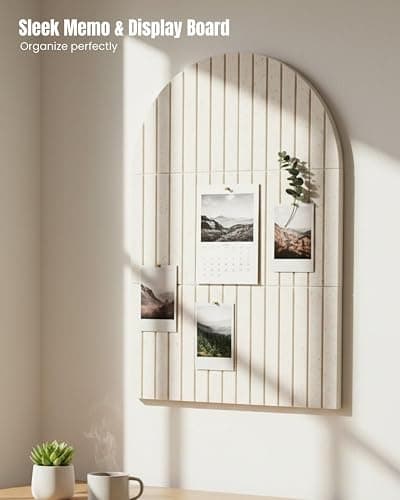 Arched Felt Bulletin Board 36" x 24", 6 Felt Tiles with 30 Removable Adhesive Tabs, Cork Board Alternaltive for Office, Vision Board & Wall Decor (Oatmeal) thumbnail 7