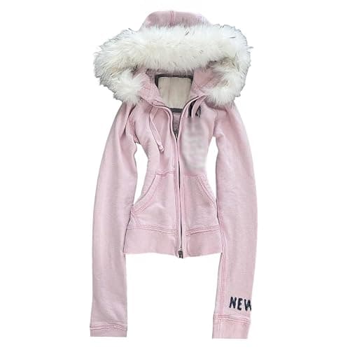 RICHTRUE Y2k Fur Zip Up Hoodie Women Teen Girls 2000s Preppy Clothes Grunge Vintage Sweatshirt Fall Winter Streetwear Jacket - Image 1