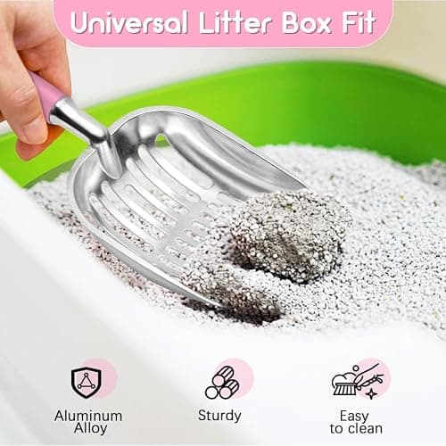 Cat Litter Scoop, Metal Cat Scooper, Plastic Handle Scoop, Sifting Shovel for Christmas – Heavy Duty Aluminum Alloy Litter Box Scoop with Deep Mesh, Design for Easy Waste Removal and Cleaning(Pink) thumbnail 6