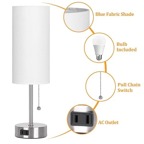 Dott Arts Table Lamp for Bedroom, 3-Color Bedside Lamps with Pull Chain | Bedroom Table Lamps for Nightstand,AC Outlet Small Lamp for Living Room, Bulb Included Nickel thumbnail 4