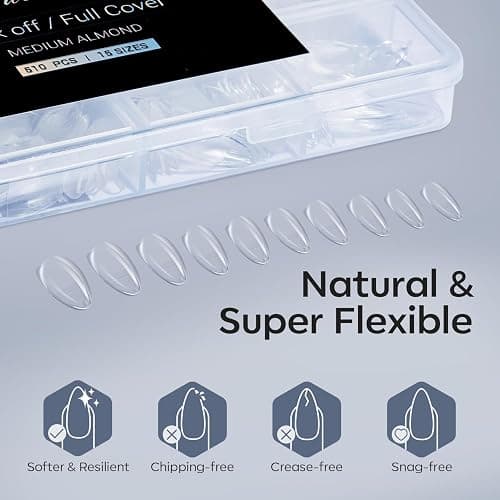 Modelones Almond Fake Nail Tips -510Pcs Medium Soft Gel Nail Tips Almond Shape Pre Etched Half Matte Full Cover Clear Acrylic Gel Kit False Press on for Extension Manicure Salon DIY at Home 15 Sizes thumbnail 5