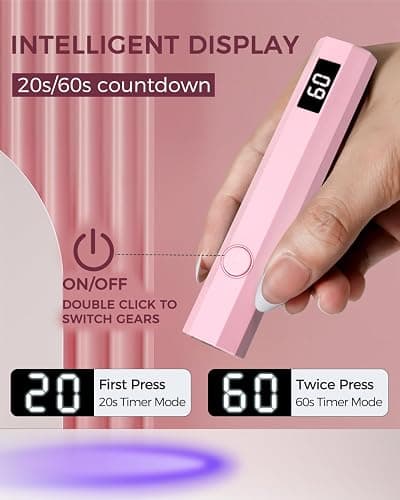 mlogiroa UV Nail Light Handheld UV Light for Nails 3W Portable Led Lamp with 2 Timer Settings 20/60s for Gel Polish Home DIY Salon Women(Pink) thumbnail 3