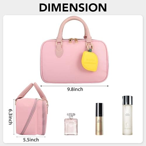 Travel Makeup Bag for Women Fashion Large Capacity Pouch Open Flat Cosmetic Portable Organizer Waterproof Large Opening Storage Toiletry Bags Vertical Free-Standing Brush Holder for Easy Access Pink thumbnail 3