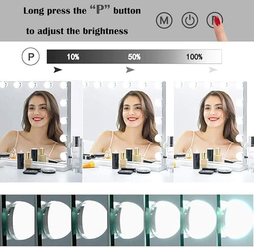 Kucitup Lighted Vanity Mirror with 10X Magnification, 15 Dimmable LED Bulbs, Touch Controls - Wall or Tabletop thumbnail 4
