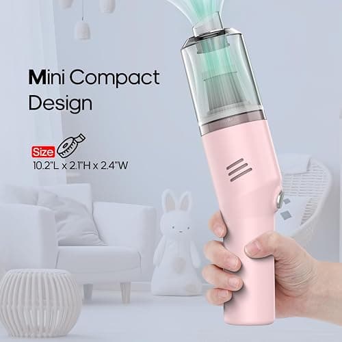 Mini Handheld Vacuum for Home&Car, Cordless Portable Rechargeable Pink | Quick Cleanups, Tight Spaces, USB-C Rechargeable, Easy Storage, Office, Cup Holders, Seat Gaps, Window Tracks thumbnail 3