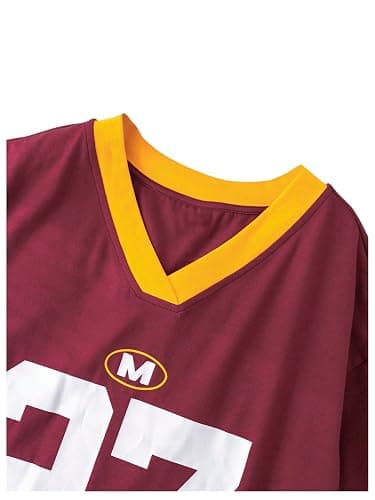SOLY HUX Girl's Number Graphic Oversized Jersey Shirts V Neck Half Sleeve Y2k Tee Tops - 10 Years - Burgundy Number thumbnail 4