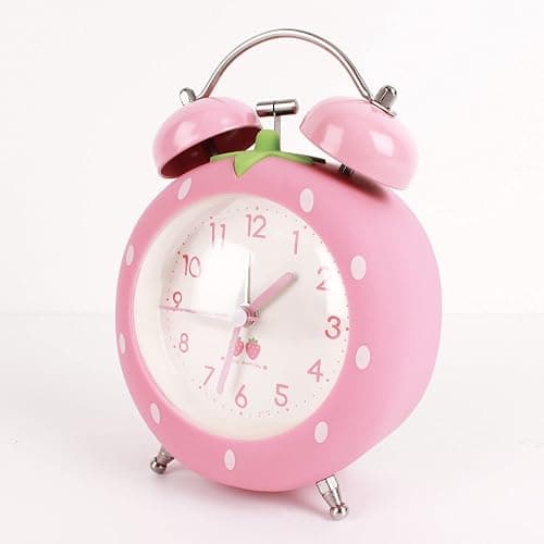 Danse Jupe 4 inches Twin Bell Alarm Clock Strawberry,Backlight,Battery Operated,Non Ticking,Analog Loud Alarm Clock for Bedroom,Bedside,Desk,Pink, One Size thumbnail 4