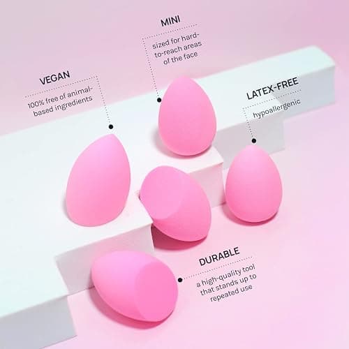AOA STUDIO Collection MiNi Makeup Sponge Set Blender Latex Free and High-definition of 6 For Powder Cream Liquid, Super Soft Wonder Beauty Cosmetic 3 Tear Drop + Beveled Shape (Pink) thumbnail 3