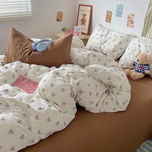 Covebett Bettwäsche 135x200 Mädchen Weiß mit Schwarz Schleifen Kinder Bettbezug 2teilig Aesthetic Kawaii Weich Renforcé Microfaser Einzelbett Deckenbezug Reißverschluss und Kissenbezug 80x80cm thumbnail 6