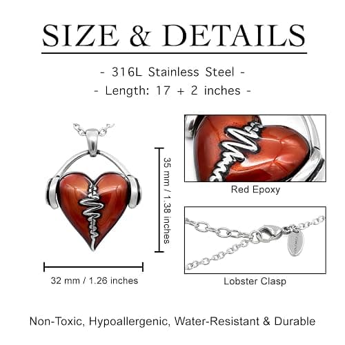 Controse HeartBeat Heart Necklace with Pendant (17" - 19" Adjustable Stainless Steel Chain) thumbnail 4