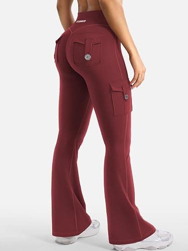 YEOREO CoreFlex Women Workout Flare Leggings with Pockets Hidden Scrunch High Waisted Cargo Gym Yoga No Front Seam Leggings thumbnail 6