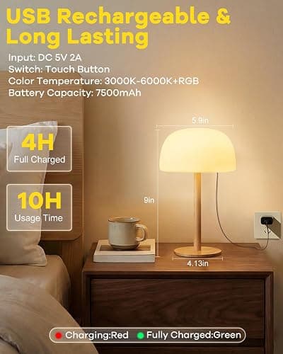 Waterproof Shower Lamp Cordless Lamp - 7500mAh Rechargeable Table Lamp, Bathroom Lamp, RGB 15 Colors & 3 Color Temperature Touch Dimmable, Shower Light for Inside Shower, Bathtub, Bedroom,1PC thumbnail 7