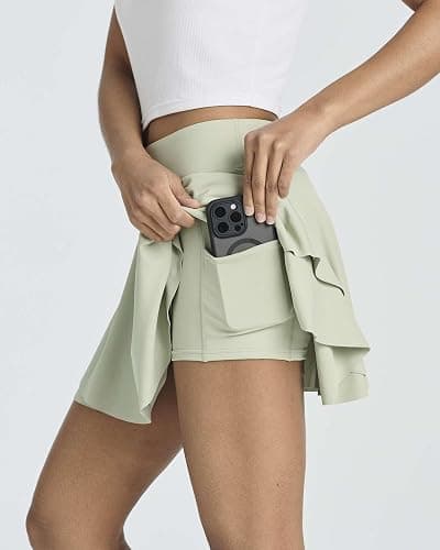 Real Essentials 3 Pack: Women's 14" Layered Ruffle Flowy Tennis Golf Skorts Pockets Pleated Mini Skirt Athletic Liner Shorts thumbnail 3