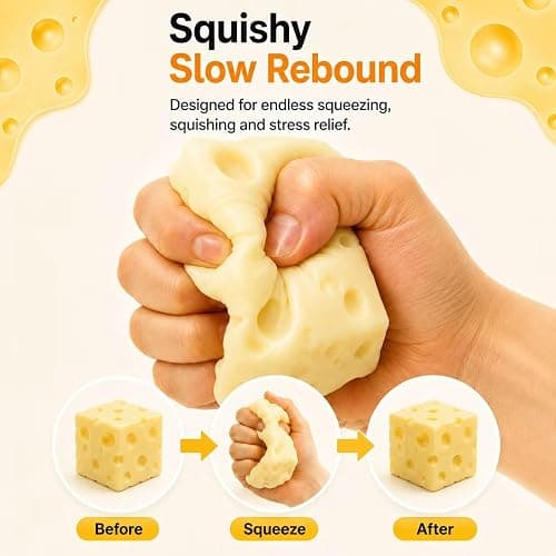 Cheese Squishy Slow Rising Squishy Stress Relief Fidget Toy,Cheese Style | Suitable for Office Workers to Release Stress and Negative Emotions,for Adults,1 Piece (milky)2.4X2.4in thumbnail 5