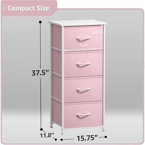 Sorbus Dresser Storage Tower, Organizer Drawers for Closet Boys & Girls Bedroom, Bedside Furniture, Chest for Home, College Dorm, Steel Frame, Wood Top, Fabric Bins(Pink) thumbnail 3