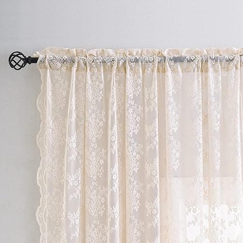 YJ YANJUN Vintage Lace Curtains 84 Inches Long-Victorian Floral Dusty Pink Sheer Curtain Panels for Living Room Bedroom Dining Room, Light Filtering, Shabby Chic Girls Drapes 2 Panels 52W x 84L thumbnail 6