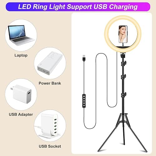 STALLY 10.2" Ring Light with Stand, 75" Tall Ring Light with Phone Holder and Wireless Remote, 12 Dimming Levels, 32 Color Modes Selfie Light Tripod for iPhone, Live Stream, Makeup, YouTube, TikTok thumbnail 7