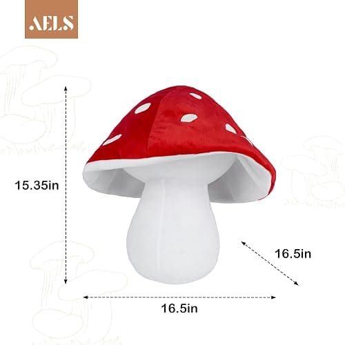 AELS 15.35 Inches Mushroom Pillow, Cute 3D Polka Dot Mushroom Plush, Decorative Throw Pillow for Mushroom Lover Sofa Couch Living Room Bedroom Nursery Decor, Red thumbnail 3