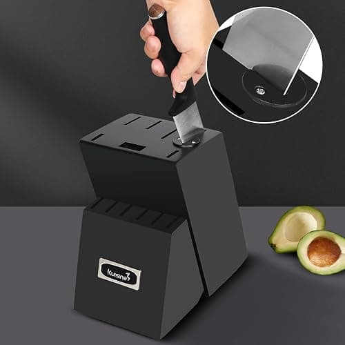 Kuisine Kitchen Knife Set With Block and Sharpener 15 pieces High Carbon Stainless Steel Sharp Professional Appliances Black thumbnail 3