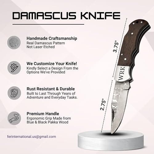 Personalized Damascus Pocket Knife thumbnail 7