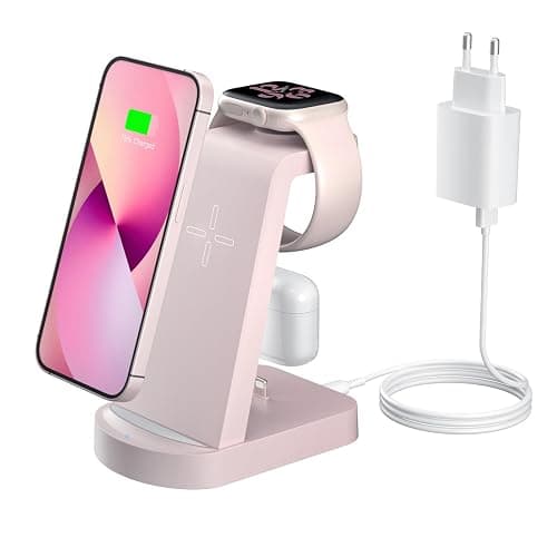 Chargeur Induction 3 en 1,INNISTO Chargeur Rapide Chargeur Induction Chargeur Station Compatible avec iPhone 16/15/14/13/12 Pro/Pro Max,Apple Watch Ultra/10/9/8/7/SE/SE2/6/5/4/3 AirPods321/Pro1 Rose - Image 1