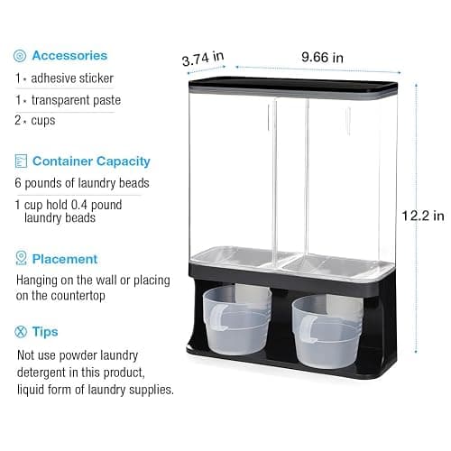 Conworld Laundry Detergent Dispenser, Wall-Mounted Scent Booster Beads Dispenser for Laundry Organizer, Laundry Beads Container, Rice Dispenser, Black thumbnail 2
