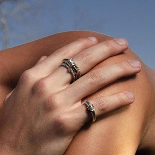 Bopiu Gold Stackable Rings for Women Non Tarnish, 18k Gold Plated Cubic Zirconia Rings, Silver Gold Multi Ring Mixed Metals Stack Rings Set thumbnail 3