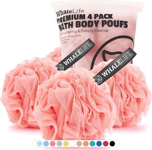 Loofah Sponge Bath Sponge for Women Men 4 Pack (Pink) - Image 1