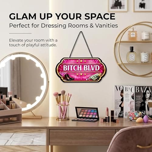 Bitch Blvd Sign, Funny Pink Metal Wall Decor 10x5 Inch | Aluminum Hanging Sign with Chain, UV Printed Glam Wall Decor for Bedroom, Beauty Room, Bar Cart and Girls Night Space thumbnail 2