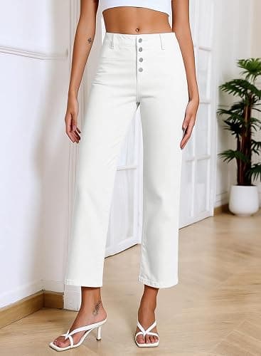 Sidefeel Women's Wide Leg Jeans High Waisted Zimbaplatinum Stretchy Straight Leg Jeans Buttoned Loose Denim Pants with Pocket thumbnail 4