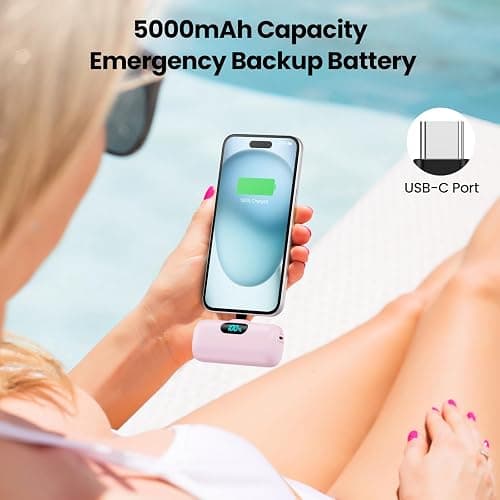 Mini Portable Charger USB C Power Bank,Upgraded 5000mAh PD Fast Charging Battery Pack Built-in USB-C Connector Travel Essential for iPhone17/17Pro/17Pro Max/Air/16 Plus/16Pro Max/15 Series,Android etc thumbnail 4