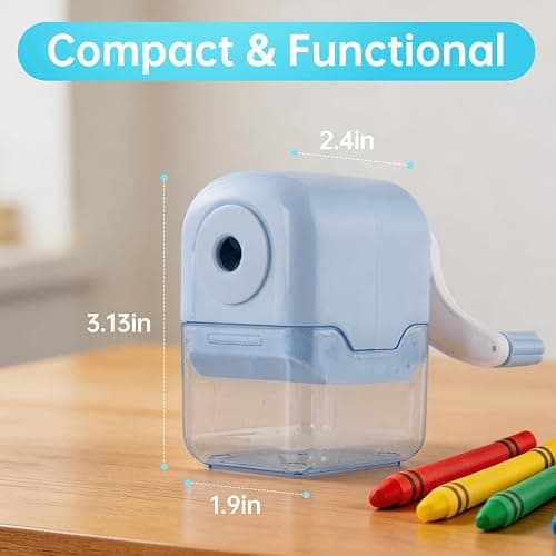 Crayon Sharpener Compatible with Crayola, Manual Hand Crank Crayon Sharpener, Transform Dull Crayons into Sharp, with Removable Shavings Container, for Home, Art Projects, and Travel, Blue thumbnail 2