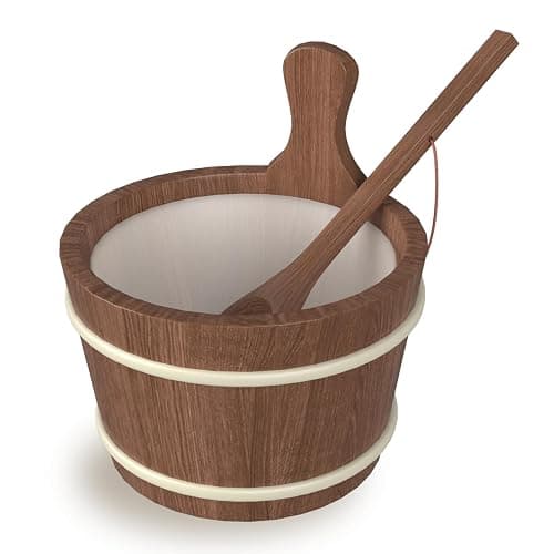 BNEHS Sauna Bucket and Ladle, Sauna Accessories Made of Hand-Made Red Cedar, Wooden Sauna Set with Plastic Lining and Handle - Image 1