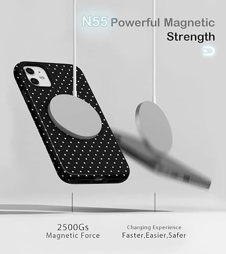 Amzfield for iPhone 11 Cute Polka Dot Phone Case, Black | Polka Dot Phone Case with Magnetic, Fall Summer Women Girls Pretty Dual Layer Hybrid Protection Elegant thumbnail 3