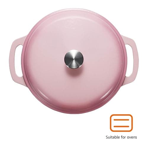 Amazon Basics Cast Iron Dutch Oven Pot with Lid, Enameled, Round, Dual Handles, Heavy-Duty, Medium, 6-Quart, Light Pink thumbnail 4