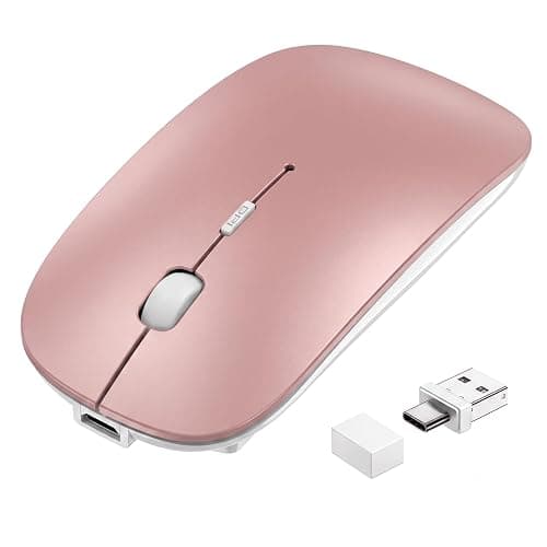 LOONASA Wireless Bluetooth Mouse for Mac Air MacBook Pro Laptop PC Pad Optical Rechargeable Silent Mouse with Jiggler Mode Dual Mode Switch Bluetooth 5.2/3.0 and 2.4G USB-A & USB-C Receiver Rose Gold - Image 1