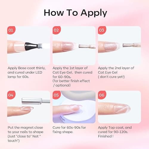 modelones Gel Nail Polish Set, 6 Colors Nude Pink Silver 9D Glassy Cat Eye Glitter Gel Polish Semi-transparent Neutral Brown Nail Polish Soapnails with Magnet Soak Off Led Nail Art DIY Gift thumbnail 8