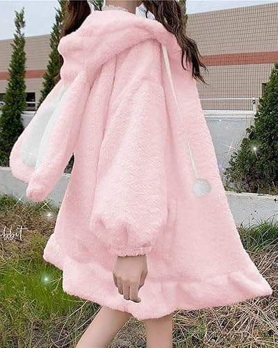BZB Kawaii Anime Bunny Ear Hoodies For Women Sweet Lovely Fuzzy Fluffy Rabbit Sweater Tops Cosplay Jacket Coats thumbnail 3