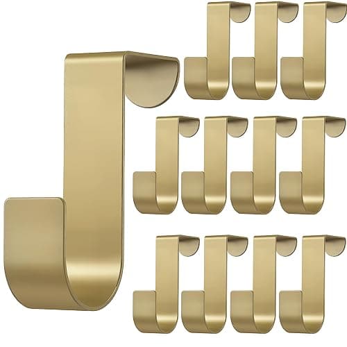 Hotop 12 Pcs Over The Cabinet Drawer Door Hooks 1.12 Inch Hooks for Hanger The Cabinet Sturdy Metal Z Shaped Hanger peg for Bathroom Clothes Towel(Gold) - Gold - Image 1
