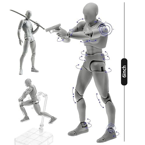 Haniforever Artists Manikin Art Mannequin Figures Supplies Drawing Tools,Small Drawing Figure Model for Sketching,Painting,Action Figure Set(Grey,Male) thumbnail 3