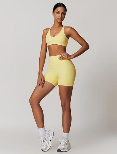 QBGJTD Womens Workout Sets Cross Back Sports Bras Matching High Waist Biker Shorts Yoga Jogger Outfits Work Out Clothes thumbnail 5
